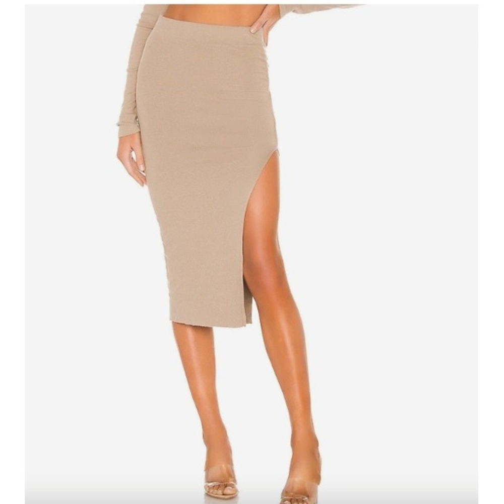 Cotton Citizen Melbourne Midi Skirt Espresso Brown Ribbed Knit Side Slit Large